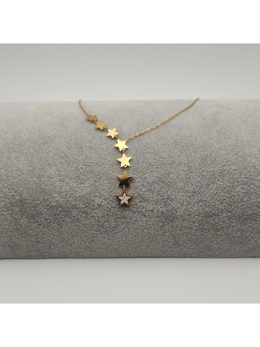 Gold Star Cascade Necklace – 18K Gold Plated Stainless Steel, Zircon Details